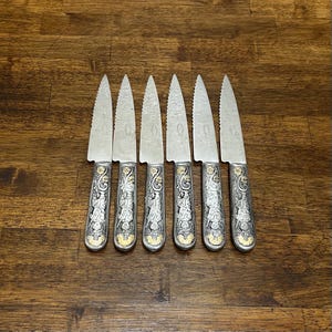 Acero Vintage Pewter Handle Argentina Stainless Steel Steak Knives, Set of 6