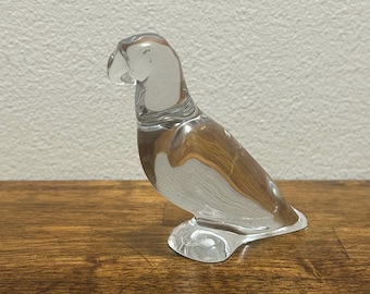 Vintage Baccarat Crystal Parrot Figurine, Signed France Clear Crystal Bird Sculpture, 4 Inch Art Glass Collectible