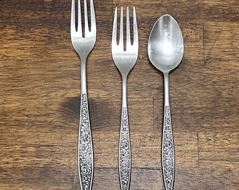 Vintage Cortina Rose Gabel, Salatgabel oder Teelöffel, Japan Edelstahl Besteck Ersatz, einzeln erhältlich