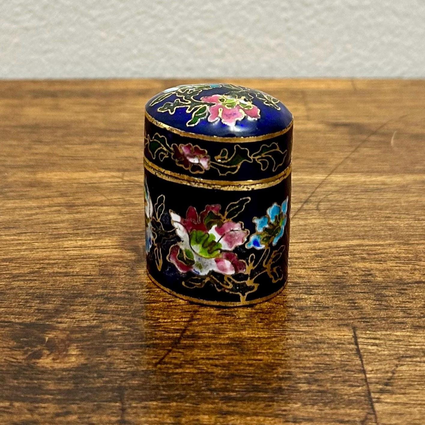 Vintage Cloisonné Enamel Trinket Box, Cobalt Blue Floral Brass