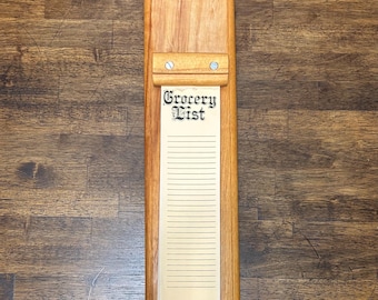 Vintage Wooden Grocery List Holder, Wall Mounted Note Pad Organizer, 18 Inch