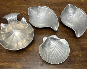 Vintage Aluminum Seashell Trinket Dish, Conch Shell Candy Dish, Shell Catchall Tray, Sold Individually