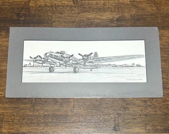 Litografía antigua del B-17 Flying Fortress, Doug Kinsley, 1995. Impresión aeronáutica, Museo del Aire de Palm Springs. Arte de pared con paspartú.