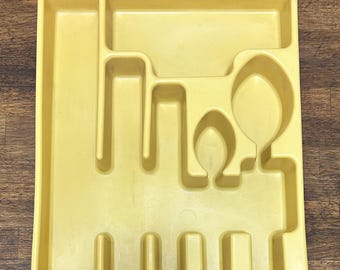 Rubbermaid Vintage Harvest Gold Utensil Drawer Organizer, Flatware Holder Tray