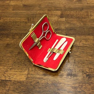 Vintage Gold Leather Case Mini Manicure Kit, Travel Purse Nail Kit