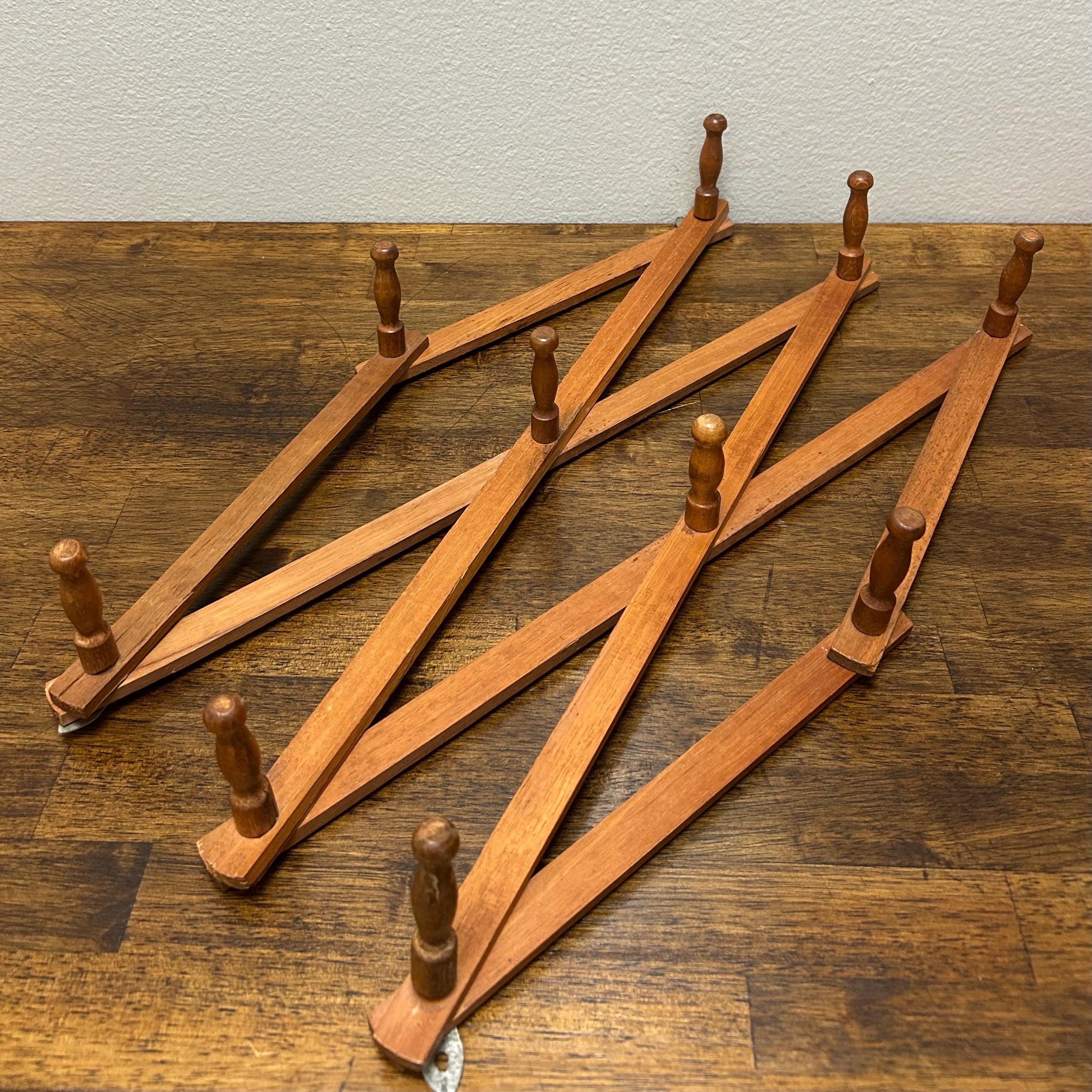 Vintage Expandable Coat Rack, Wood Accordion Wall Hanger, 10 Hooks