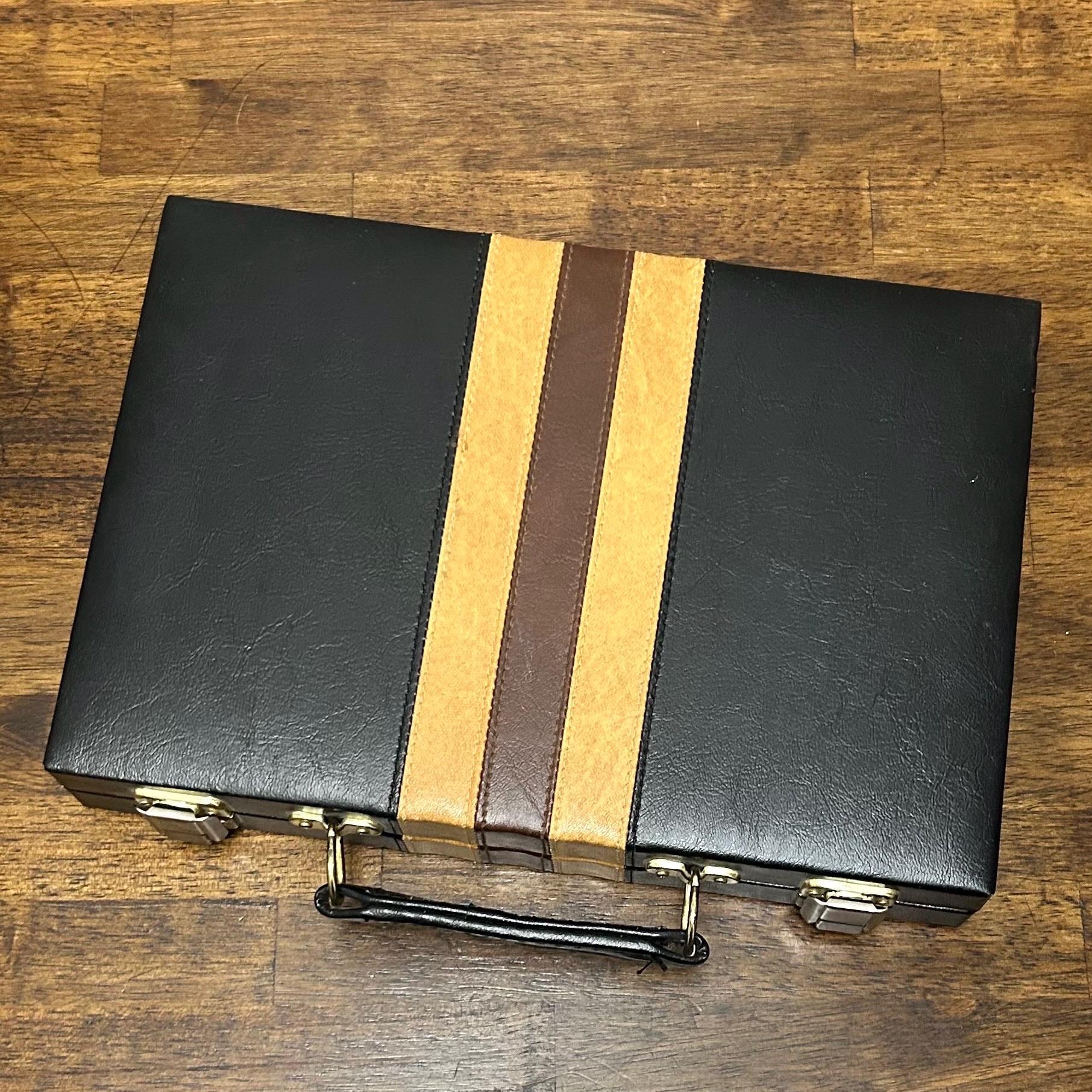 Vintage Travel Backgammon Set, Black Faux Leather Briefcase Game