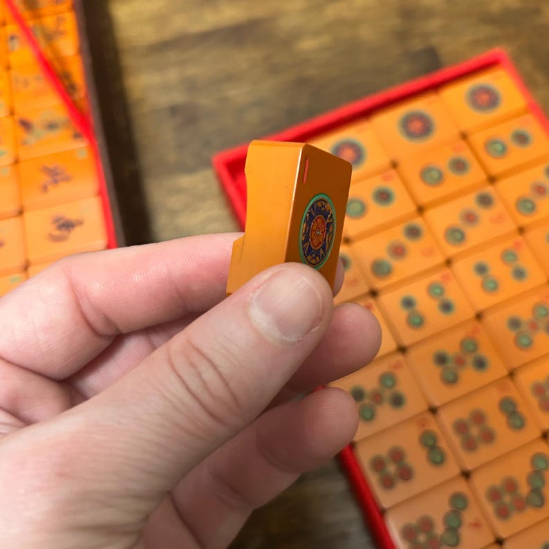 Vintage Buttersotch Mahjong Set in Leather Case, Yuen Chong WKS, 155 Tiles, Complete Chinese Mah Jongg Game image 11