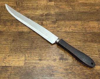 Vintage Voos Slicing Knife, Stainless Steel Carving Knife with Wood Handle, Mid Century Kitchen Tool