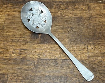 Vintage Acorn Pattern Tomato Server, Pierced Cranberry Server, Stainless Steel Viners Sheffield England Serveware