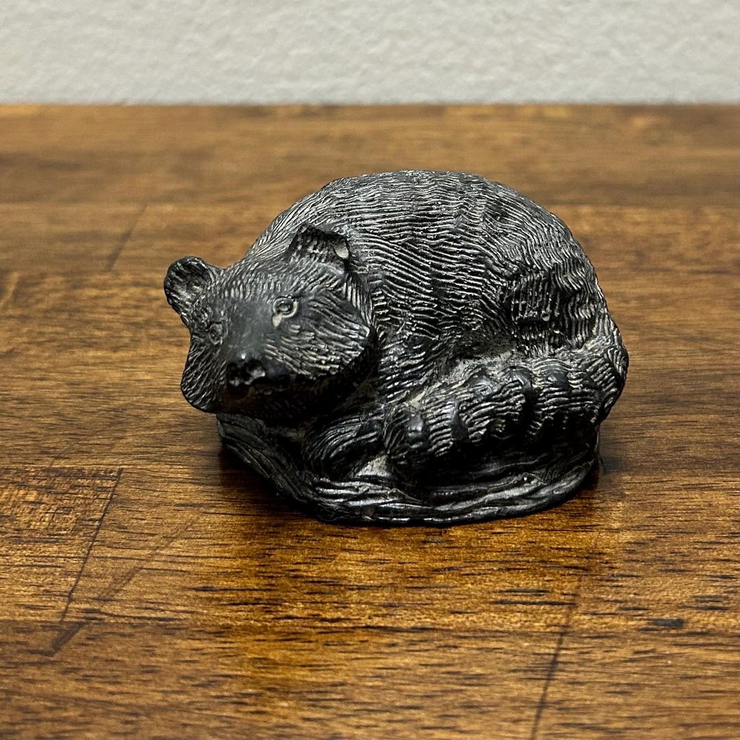 Vintage Raccoon Soapstone Sculpture, A Wolf Original Canada, Hand