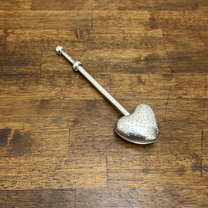 Vintage Silverplate Heart Shaped Tea Infuser, Sliding Spring Loose Leaf Tea Strainer