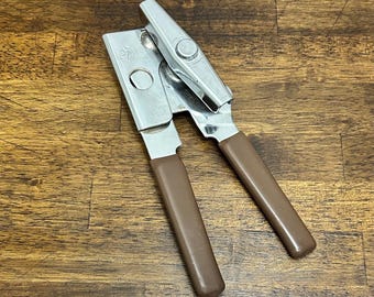 Vintage Swing-A-Way Can Opener, Brown Handles with Bottle Opener, Made in USA