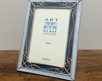 Marco de fotos vintage de vidrieras Malden de 4x6 pulgadas, marco de fotos de vidrio artístico azul y morado, decoración de mesa estilo Art Nouveau