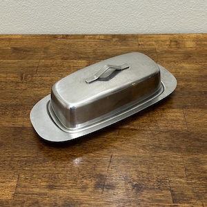 Retro Stainless Steel Butter Dish: Mid-Century Modern Kitchen, Made in Japan
