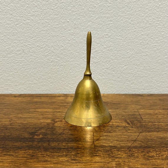 Vintage Solid Brass Hand Bell – Classic School or Dinner Bell – Mid Century Desk Decor