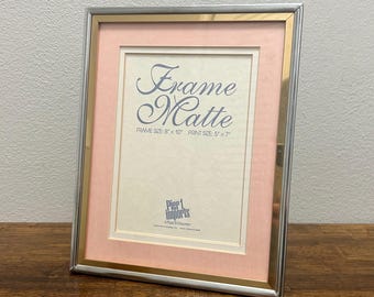 Vintage Pier 1 Imports Silver Picture Frame, Pink Fabric Mat, Gold Accent 8x10 Frame, Holds 5x7 Photo, Hollywood Regency Decor