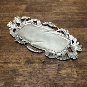 Vintage Seagull Canada Pewter Butter Dish: Rosebud Metal Tray