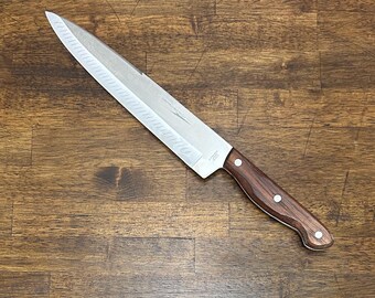 Cuchillo de chef Vintage Lifetime Cutlery Jet Cut D400, fabricado en Japón, hoja de acero inoxidable de 22,2 cm (8,75 pulgadas), mango de madera.