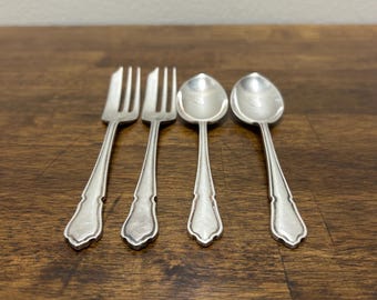 Vintage Inlaid Nickel Silver Cocktail Fork and Spoon Sets - Etsy display picture 3