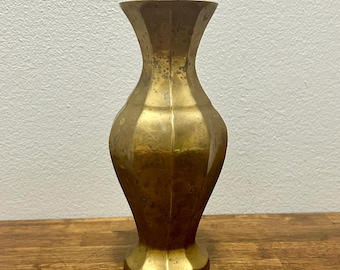 Vintage Solid Brass Faceted Vase, Mid Century Modern India Brass Bud Vase, Hollywood Regency Geometric Decor