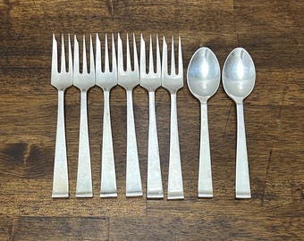 Vintage Inlaid Nickel Silver Cocktail Fork and Spoon Sets - Etsy display picture 1