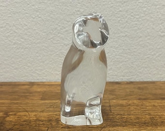 Vintage Baccarat Crystal Owl Figurine, Signed France Clear Crystal Bird Sculpture, 4 Inch Art Glass Paperweight