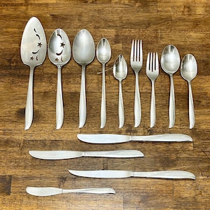 ビンテージ Oneida Twin Star Atomic カトラリー交換用、ステンレス製穴あきスプーン、フォーク、ティースプーン、またはステーキナイフ - 単品販売