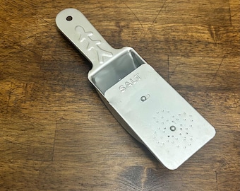 Vintage Aluminum Salt Scoop Shaker, Mid Century Kitchen Tool, Industrial Restaurant Ware, Figural Handle Pantry Scoop