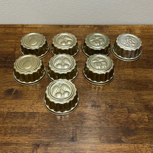Aluminum Vintage Jello or Cake Molds, Set of 8 Half-Cup with Fluted Edges - Grape, Pineapple, Cherry, Apple