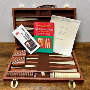 Vintage Backgammon Set, 1970s Faux Leather Case, Complete with Checkers, Dice & Instruction Books, Mid-Century Game Set