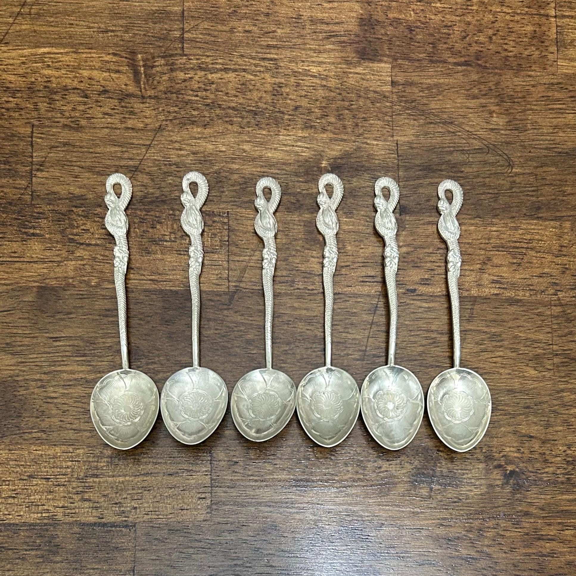 Antique Sterling Silver Nagasaki Japan Snake and Flower Demitasse