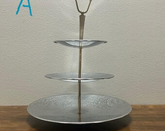 Vintage Kromex USA 3 Tier Dessert Stand, Hammered Aluminum Serving
