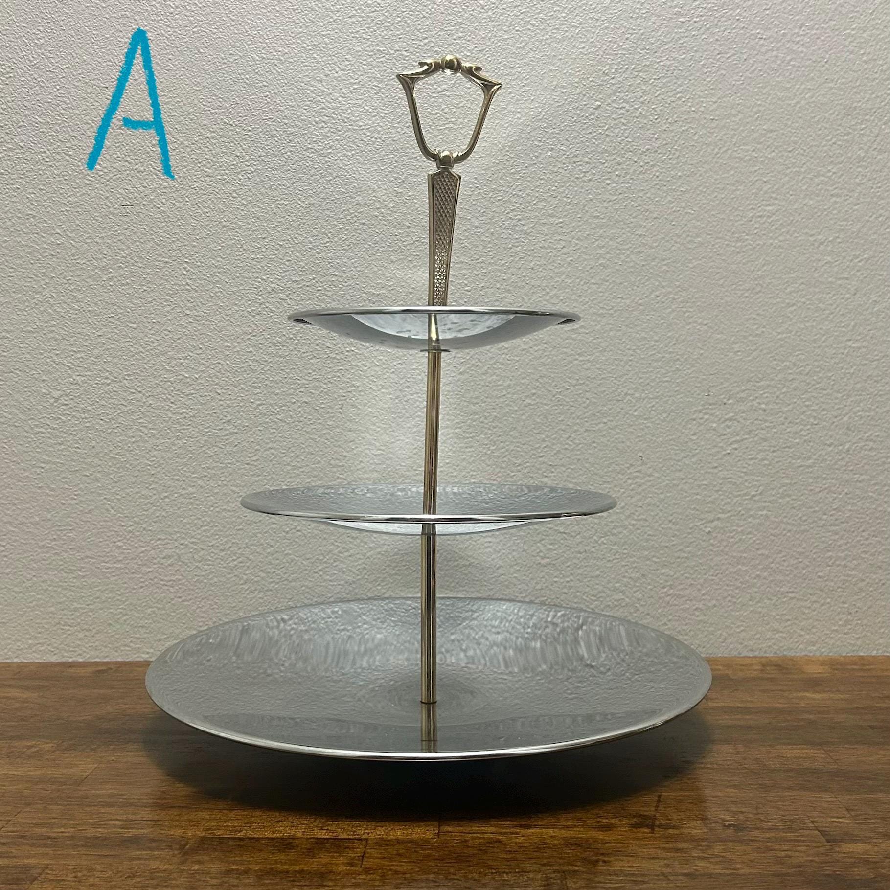 Vintage 3 Tier Aluminum Serving Stand, Hammered Dessert and