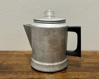 Cafetera de aluminio Vintage Comet, cafetera para estufa de 7 tazas, estilo mediados de siglo, cafetera para acampar.