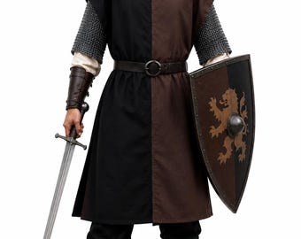 Black Brown Medieval Knight Tunic | Cotton Surcoat for LARP | Renaissance Faire Costume | SCA Reenactment Clothing | Tabard