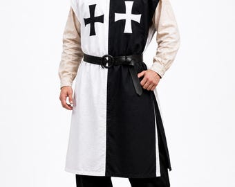 Black White Medieval Knight Tunic, Crusader Tabard, LARP Surcoat, Renaissance Faire Costume, SCA Reenactment Garb
