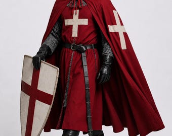 Crusader Knight Costume Red Color With White Cross