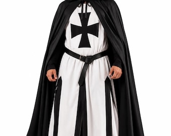 Medieval Knight Templar Costume Reenactment Clothing Tunic Men & Cloak with Hood Renaissance LARP SCA