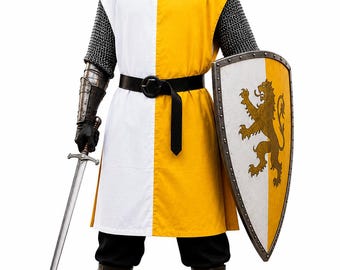 Yellow White Medieval Knight Tunic | Cotton LARP Surcoat | Renaissance Faire Costume | SCA Reenactment Tabard | Handmade