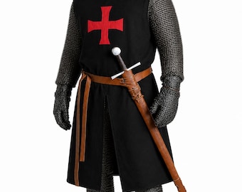 Black Tunic WIth Red Templar Knight Costume