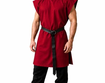 Red Medieval Tunic for Men, Sleeveless Open Side Surcoat, Renaissance LARP Costume, SCA Reenactment Viking Knight Garb
