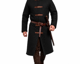 Black Medieval Gambeson for Men, Quilted Padded Armor Jacket, Viking LARP Coat, Knight Reenactment Costume, Renaissance Clothing