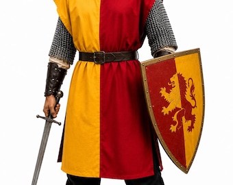 Medieval Knight Tunic Yellow Red | Cotton LARP Surcoat | Crusader Costume | Renaissance Reenactment Clothing | SCA Tabard