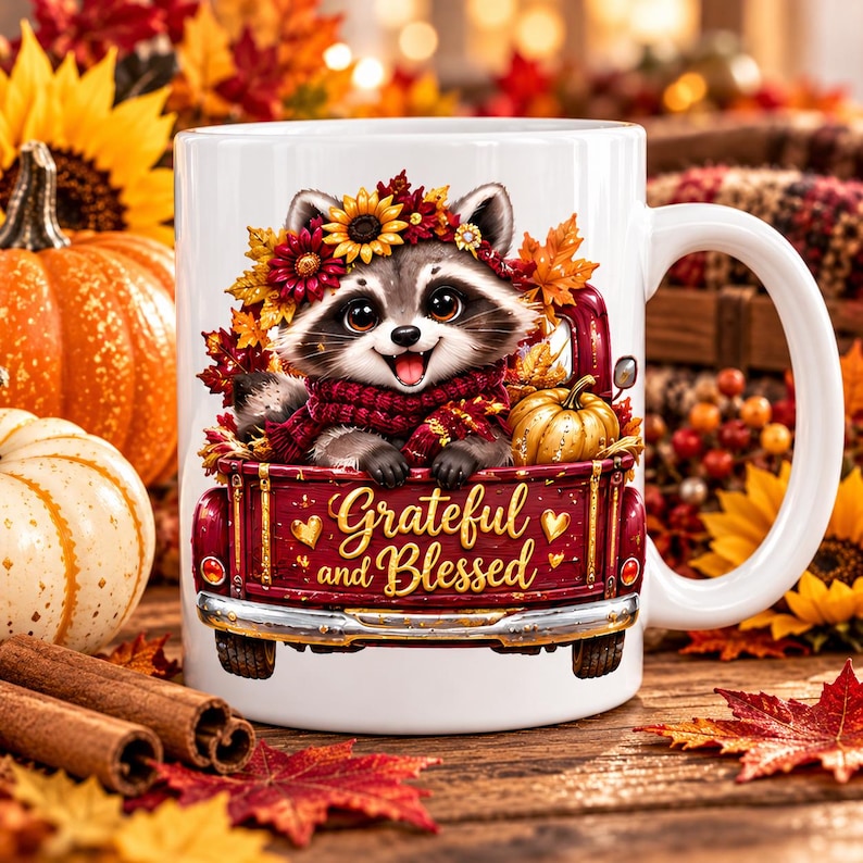 Grateful and Blessed Raccoon PNG, Cute Fall Thanksgiving Digital ...