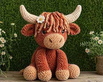 Highland Cow Crochet Pattern PDF, Amigurumi Plush Toy Tutorial (Instant Download)