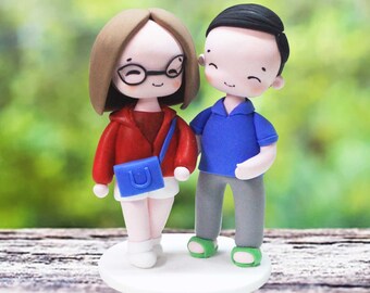 Anniversary Wedding Cake Topper, Custom Mini wedding cake topper, Engagement cake topper, Elopement wedding clay figurine