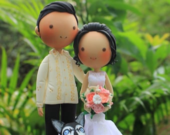 Wedding cake topper, Bride & groom with dog cake topper, CLEARANCE SALE