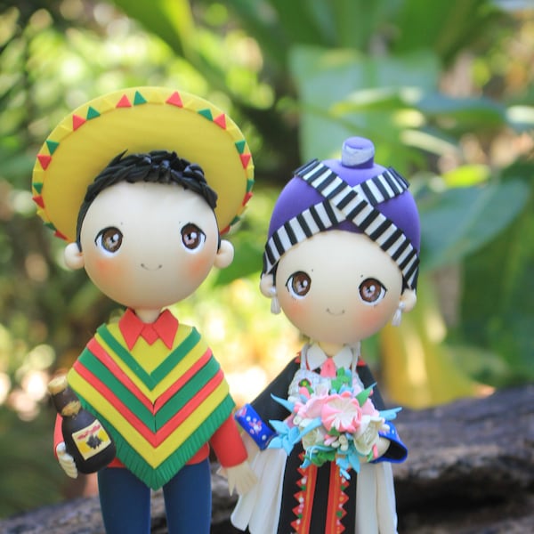Traditional Hmong & Mexican Wedding Cake topper, Beer lover Topper, Mariachi Mexican Groom Mien Bride Cake topper, Centerpiece Decoration