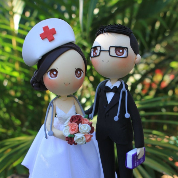 Nurse Wedding Cake topper, Doctor wedding topper, Hospital Affairs wedding clay doll, Love at first sight wedding clay miniature